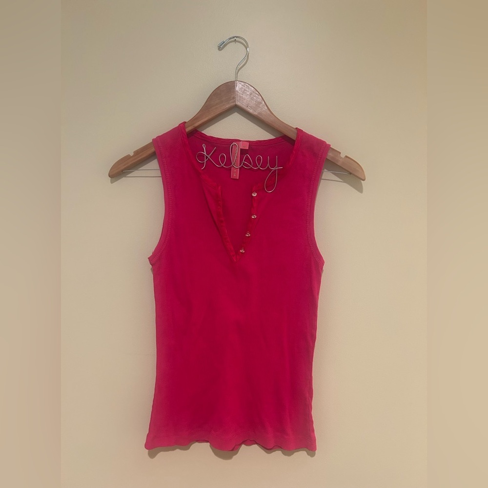 Charlotte Y2K Rhinestone Button Women's Vibrant Pink Tank Top Size M